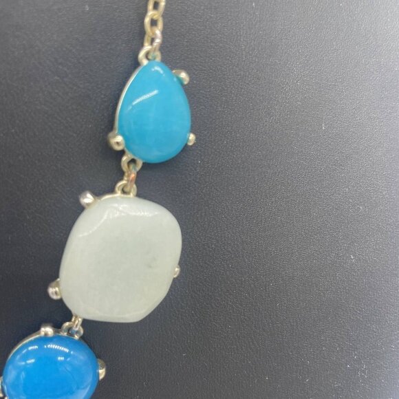 Loft by Ann Taylor Blue Beaded Stone Glass Chain Necklace Gold Tone 17-20 Inches - Picture 6 of 7